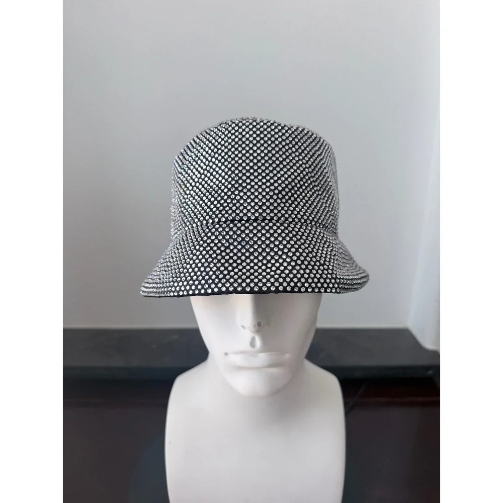 Prada Crystal Re-Nylon Bucket Hat Silver Black 1HC137 2CLA F0T70 Size S NEW - Picture 4 of 9